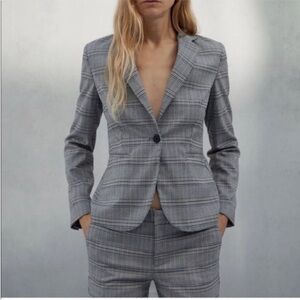 Zara Plaid Women's Blazer Set - Tailored Single-Button Suit Jacket & pants